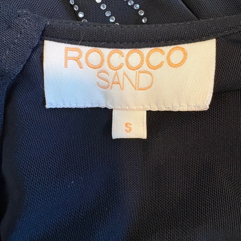 Rococo Sand Dream Black Rhinestone Floral Ruched Midi Dress Long Sleeve V-Neck S - Picture 7 of 8